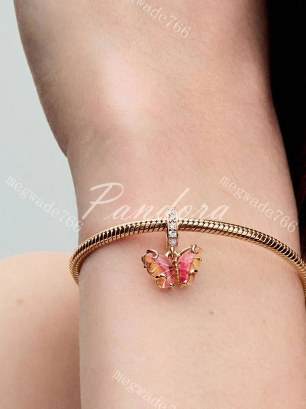Pink & Yellow Murano Glass Butterfly Dangle Charm